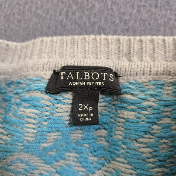 Talbots Women Petite 2XP Blue Gray Fair Isle Pullover Knit Sweater - Picture 6 of 9